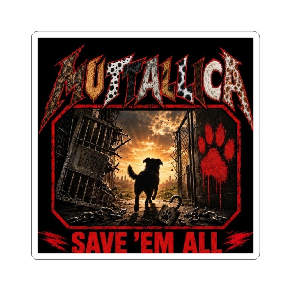 Save Em All Dog Rescue Sticker Heavy Metal Animal Decal Muttallica Dog Lover
